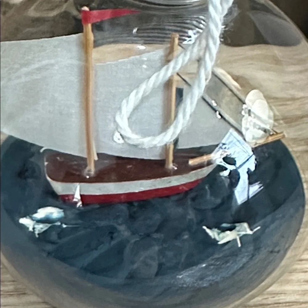 Crate & Barrel Ship-In-A-Bottle Glass Christmas Ornament Nautical